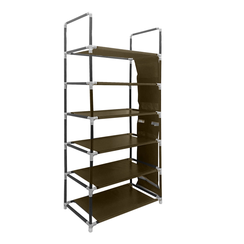 Scarpiera in tessuto, 6 ripiani, 18 paia | Appendino laterale con 3 tasche | Realizzata in PVC e tessuto non tessuto | Organizzatore per scarpe | 46x27x108 cm