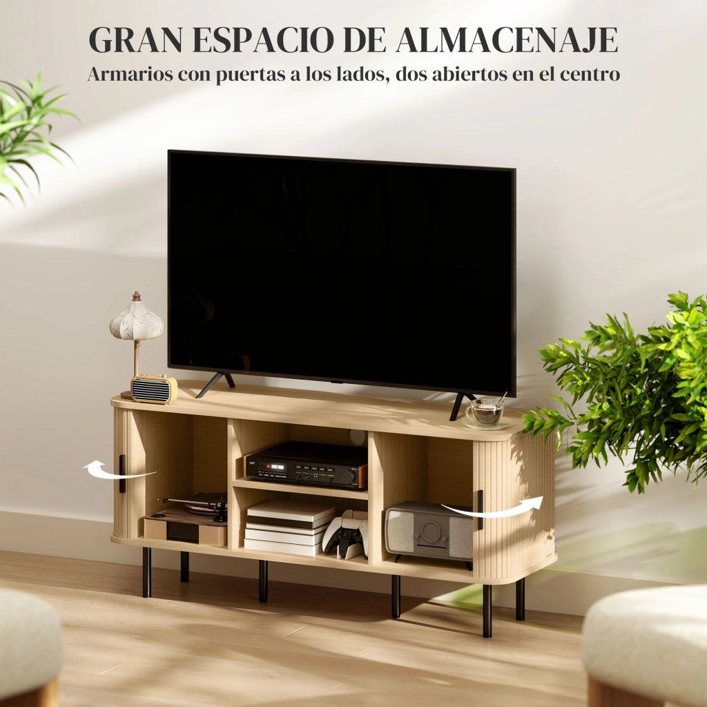 Mobile TV con ante scorrevoli e scaffali aperti ¨C zephmum ¨C rovere 120x40x55 cm