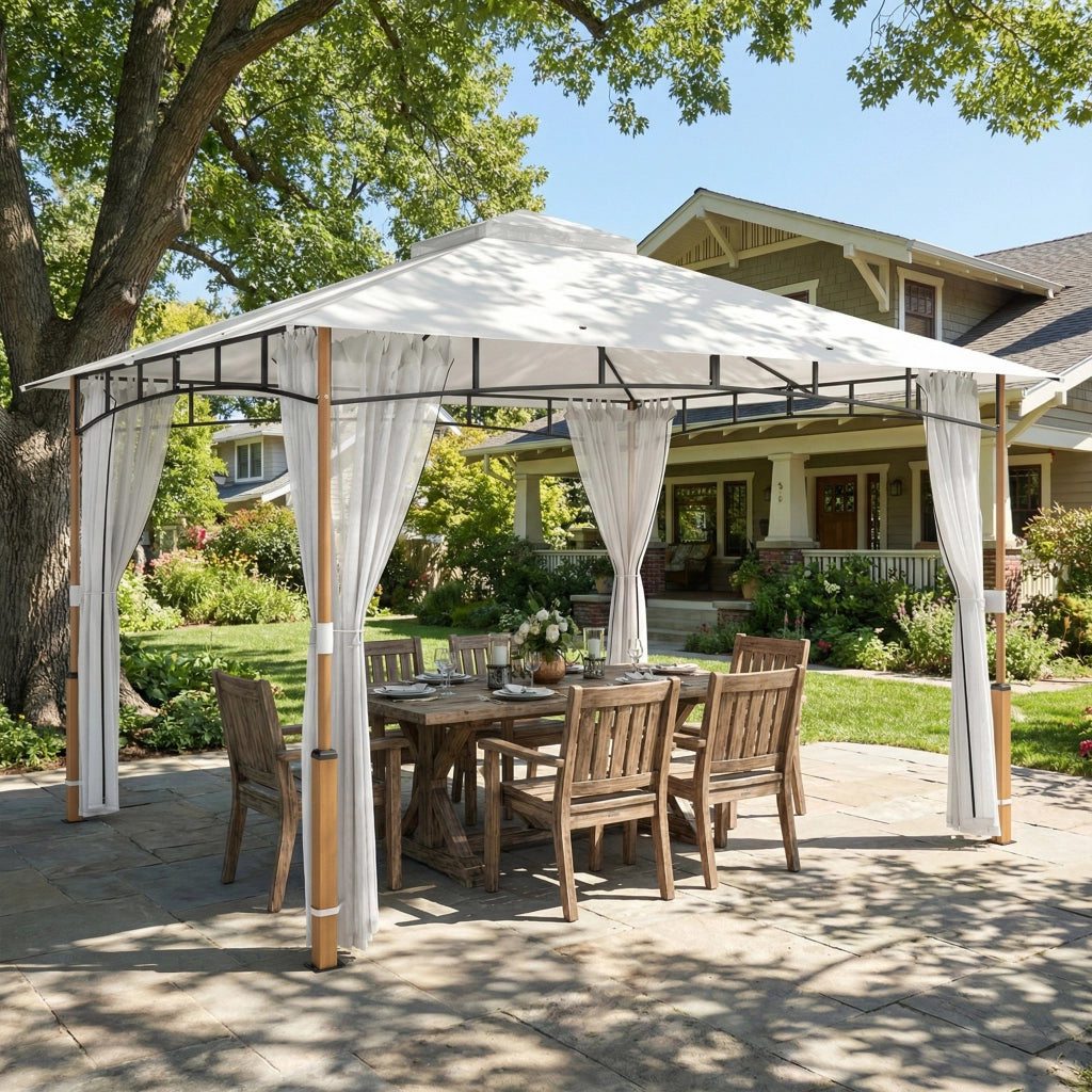 Gazebo 3 x 3,6 m, Tetto Doppio UPF50+ con Rete, Crema