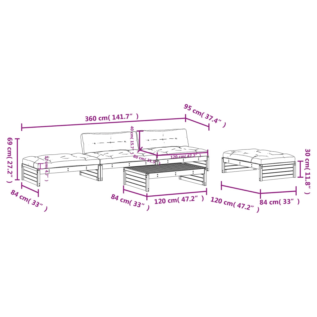 Set Divani da Giardino 5pz con Cuscini in Legno Massello Bianco 3186145