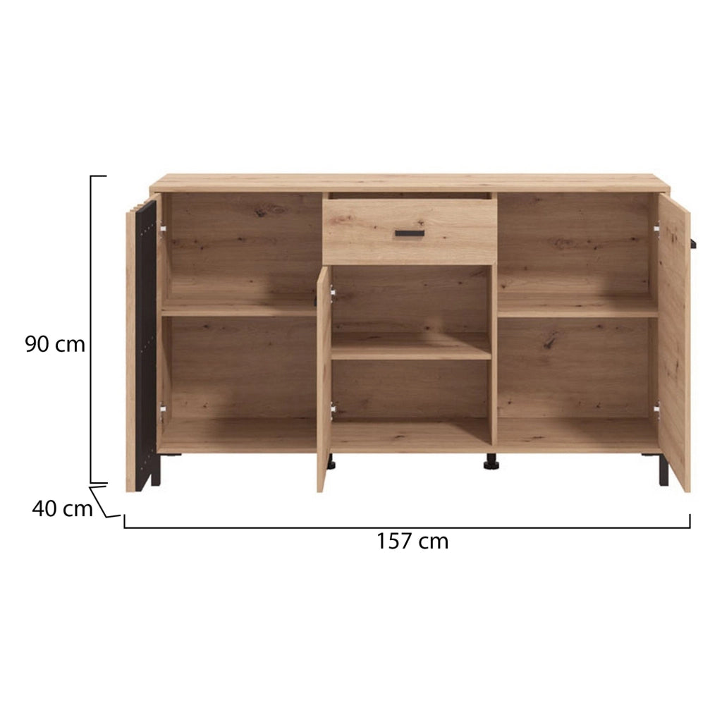 Madia Guanzate, Credenza un Cassetto, 157x40x90h cm Marrone Rovere Nodi