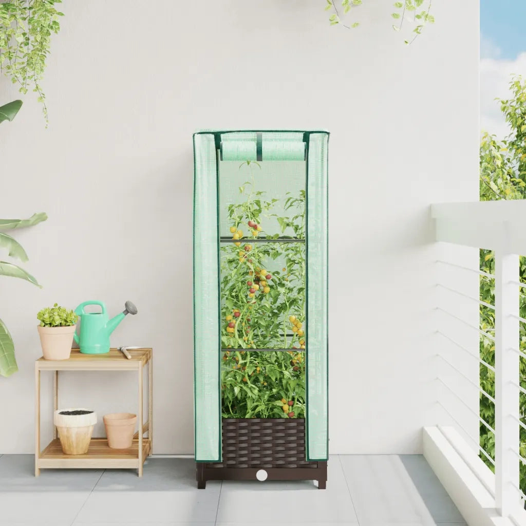 Fioriere | Cassetta per fiori | Letto Rialzato con Copertura Serra Effetto Rattan 40x40x123 cm