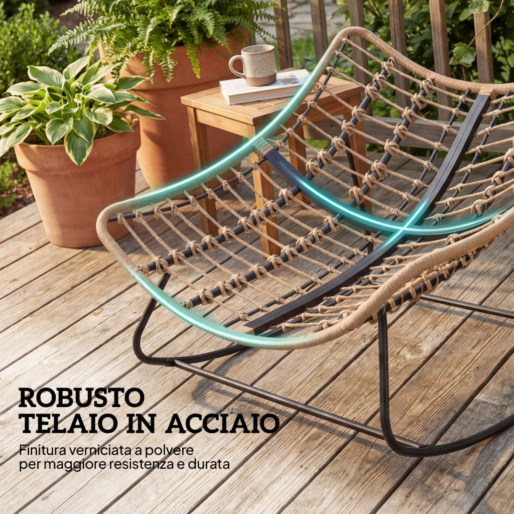 Sedia a Dondolo da Interni ed Esterni 97x107x79 cm con Seduta Extra Larga e Cuscino Imbottito in Cotone PP Grigio