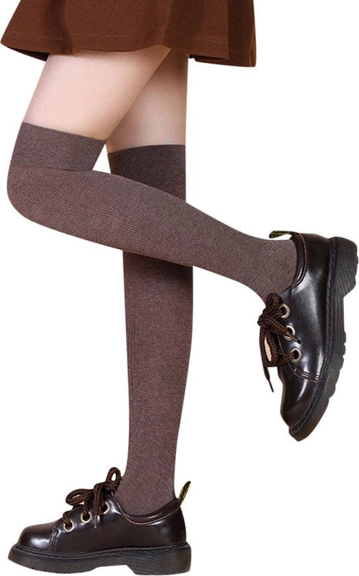 Overgamba calze per donne - calze lunghe intrecciate calde - calze per autunno e inverno - calze calde con parte centrale rafforzata - calze elastiche semi lunghe - adatte per uso quotidiano per donne - calze overgamba - colore marrone - 55cm