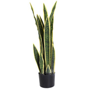 EasyComfort Sanseveria Artificiale Pianta Finta Realistica con Vaso, Ø15cm x 80cm, Verde e Giallo