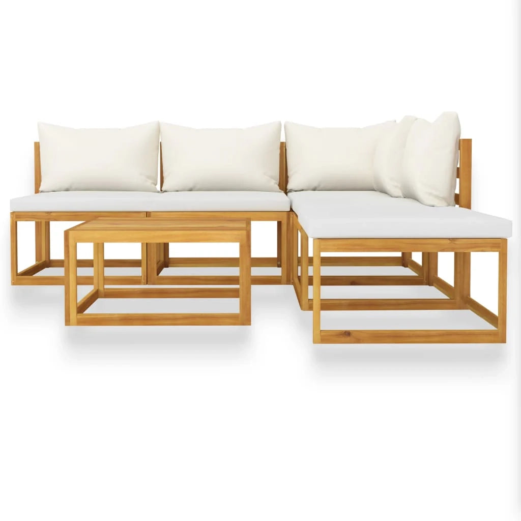 Mobili da giardino mobili da esterno Set di mobili da 6 pezzi con cuscino color crema in legno massello di acacia 02_0016624