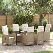 Set da Pranzo per Giardino 7 Pezzi con Cuscini Beige in Polyrattan