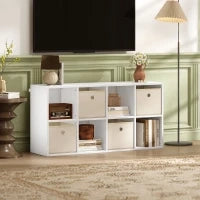 Libreria a Cubi con 8 Comparti e 4 Cassetti di Tessuto, 105,9x30x53,7 cm, Bianco e Beige