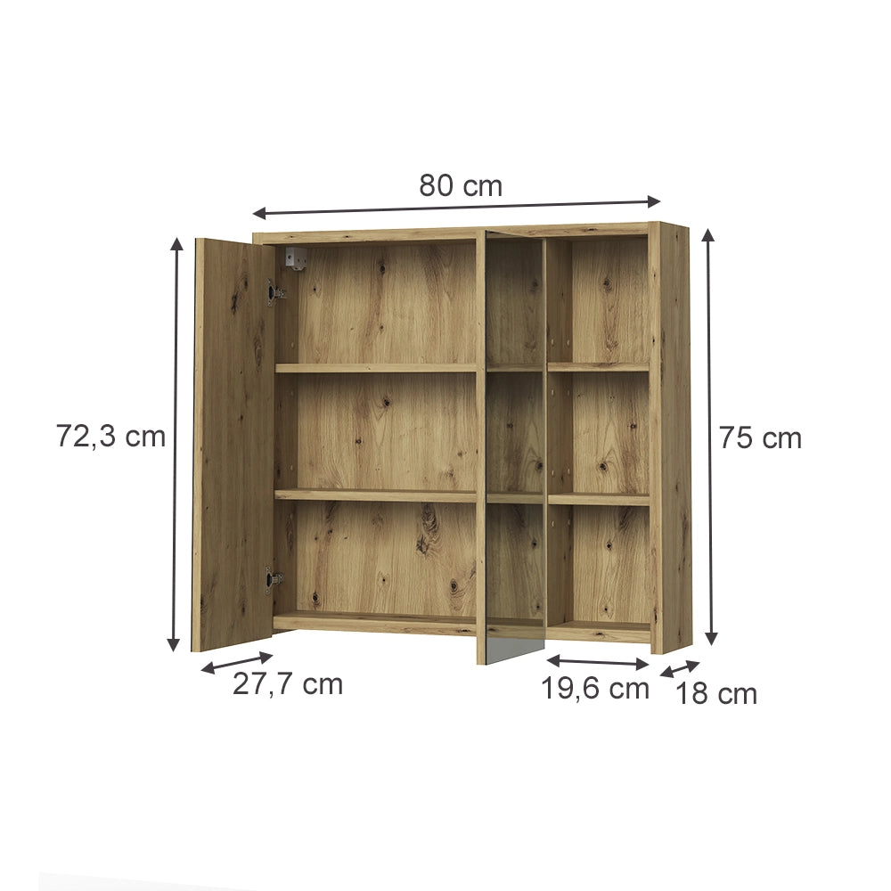 Specchio contenitore bagno Viola Cachemire/Rovere artigianale 80 x 75 cm Vicco