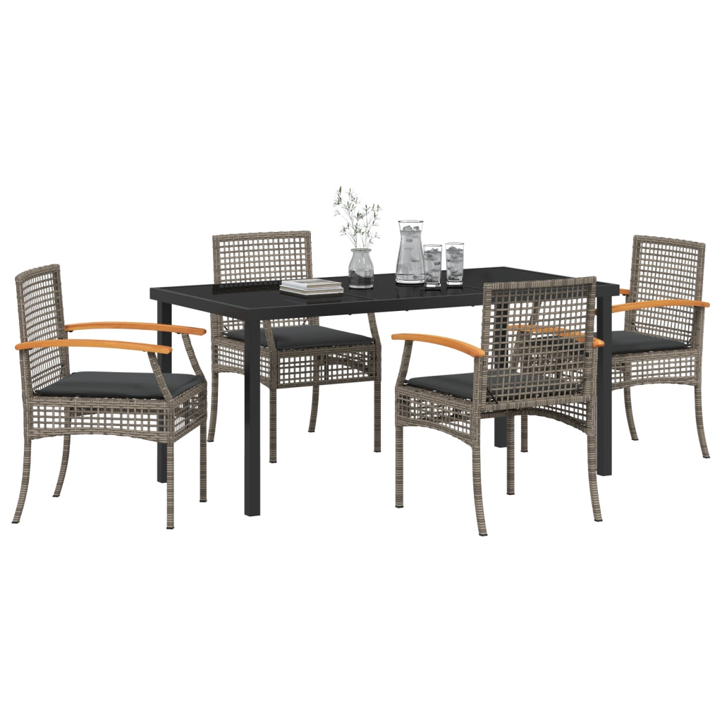 Set da Pranzo da Giardino 5 Pezzi con Cuscini Grigio Polyrattan