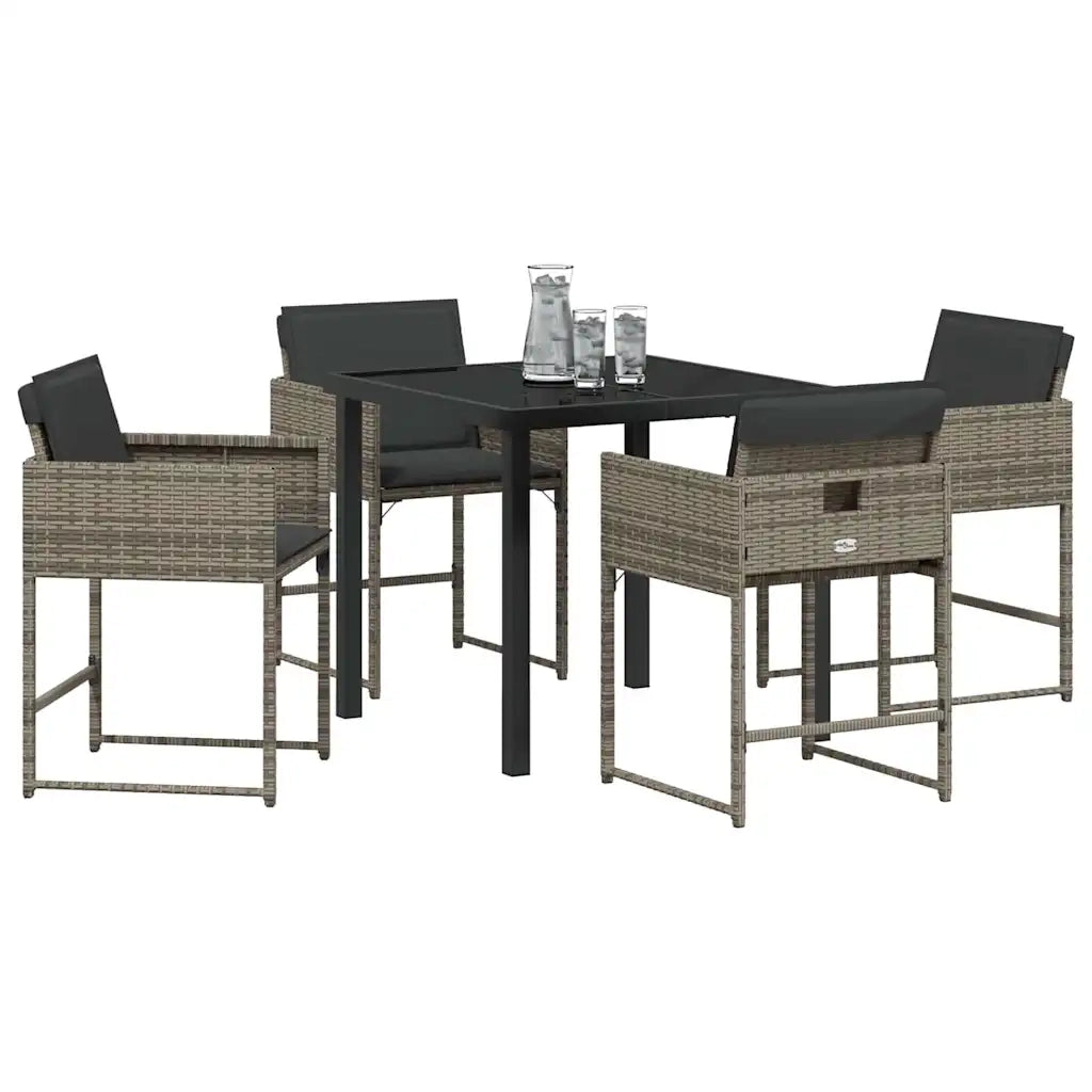 Set da Pranzo per Giardino con cuscino 5 pcs Grigio polyrattan