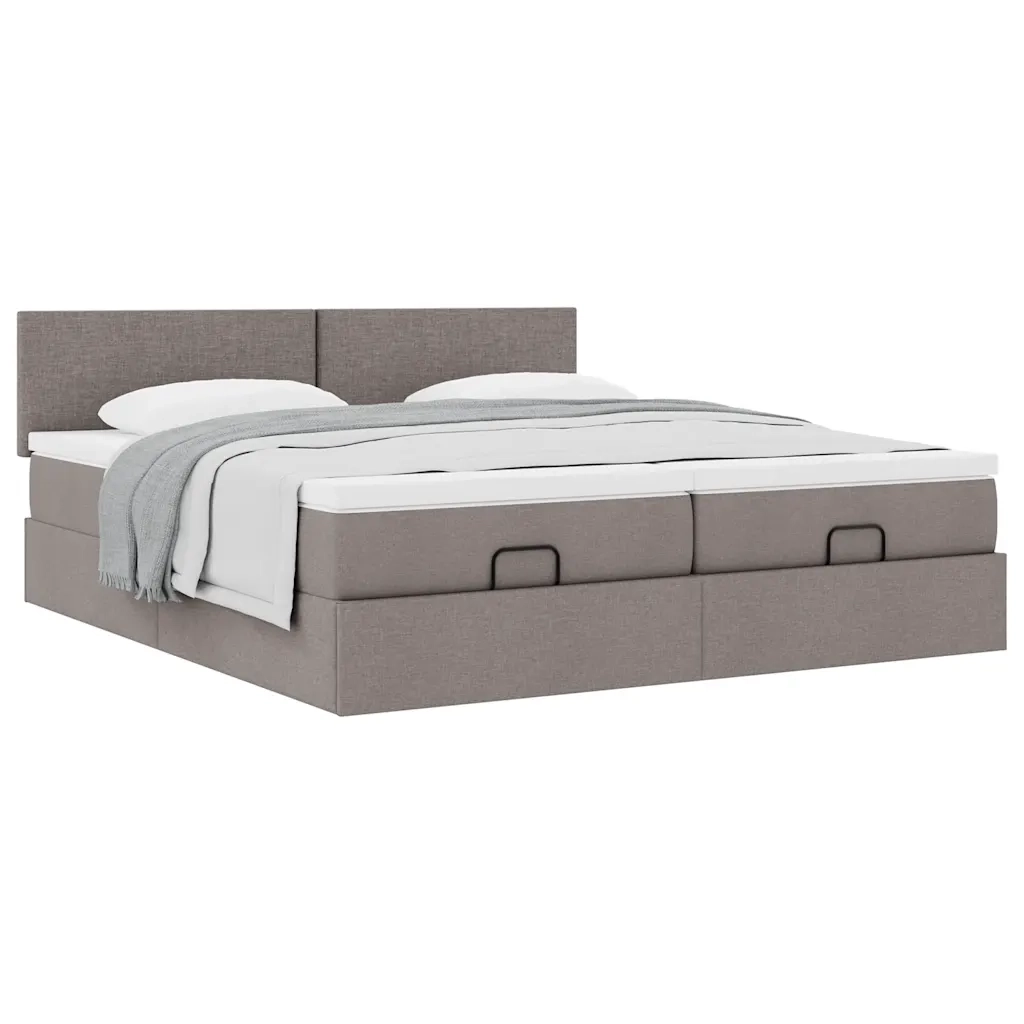 vidaXL Struttura Letto Pouf con Materassi Tortora 200x200 cm Tessuto
