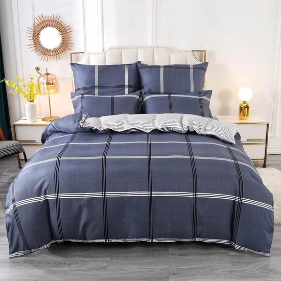 Set di coperte letto, 155 x 220 cm, 4 pezzi, con chiusura a cerniera, morbidi a quadri, 2 coperte letto 155 x 220 cm + 2 cuscini 80 x 80 cm (stile 10)