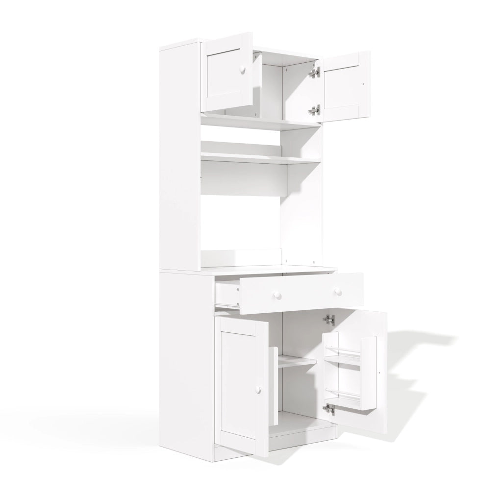 Credenza cucina alta 180 cm con LED RGB, prese integrate, cassetto grande e ripiani in MDF