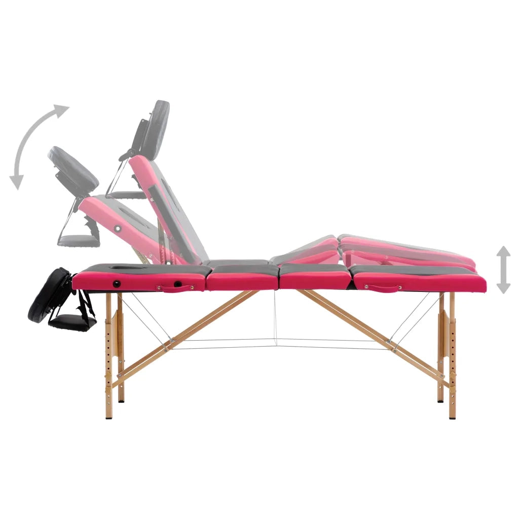 Lettino Massaggio Pieghevole a 4 Sezioni Legno Nero e Rosa CFW8739365