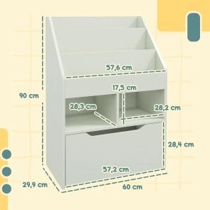 Libreria per bambini verde con cassetto e vani aperti 60 x 29,9 x 90 cm