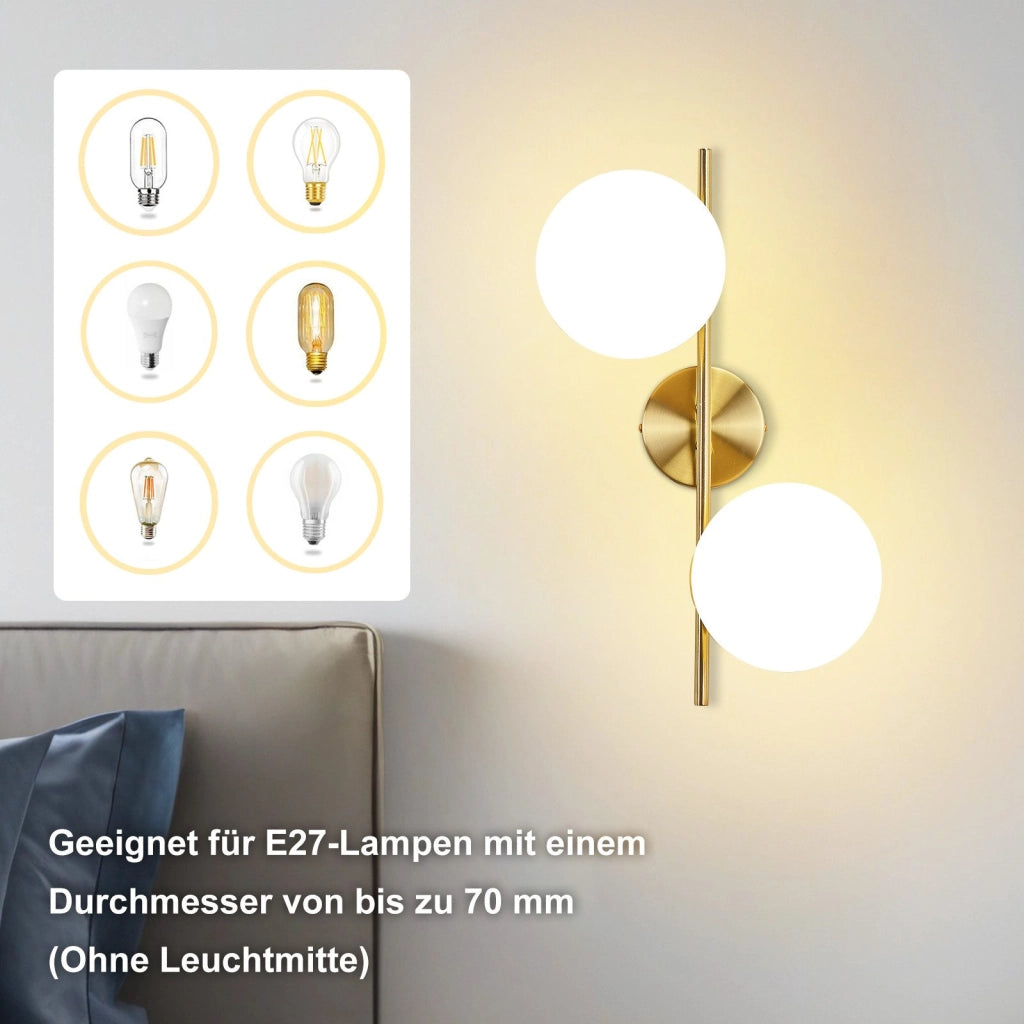 ZMH Applique da parete moderna per interni lampada da parete in oro con paralume in vetro E27 camera da letto corridoio