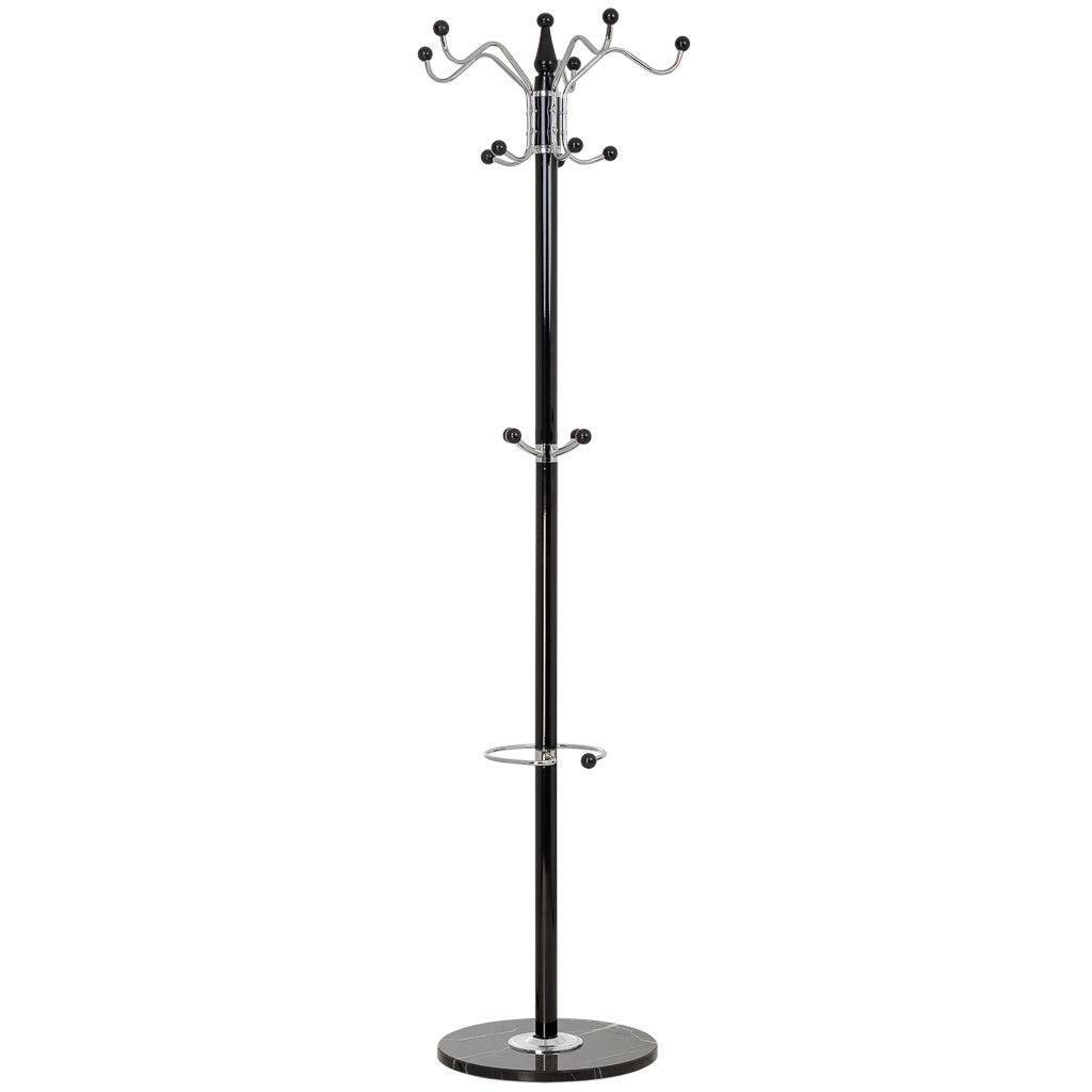 Perchero de metal negro con paragüero  y 5 ganchos D36X 175h cm