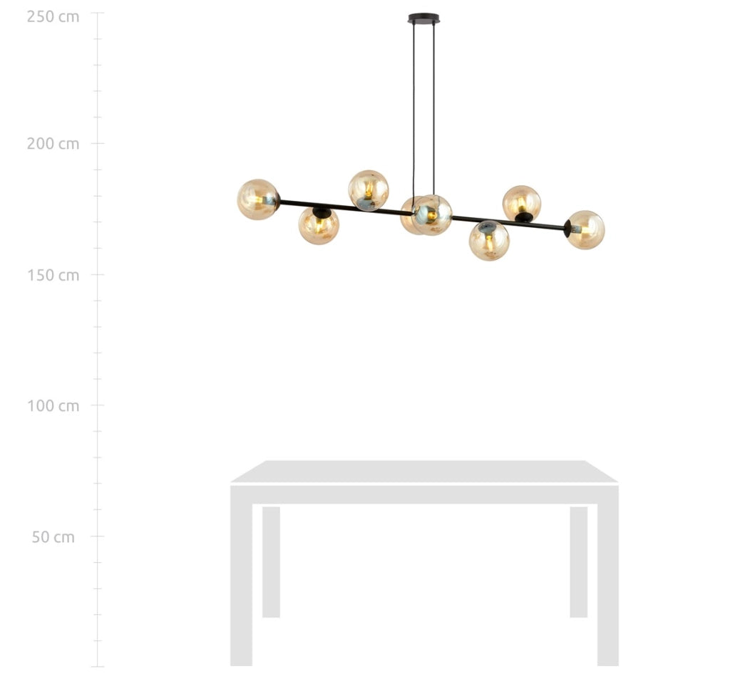Lampadario Emibig Rossi 8xE14 nero vetro miele 130cm