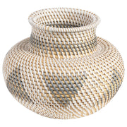 Vaso decorativo bianco e grigio in rattan fatto a mano in stile naturale per fiori secchi
