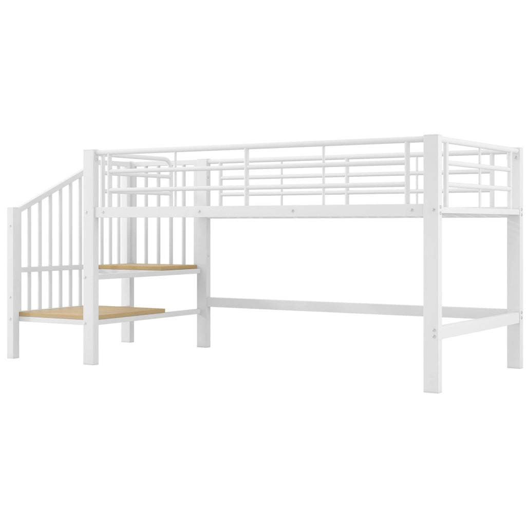 Letto a soppalco 90x200 cm con scala contenitore in MDF e metallo bianco