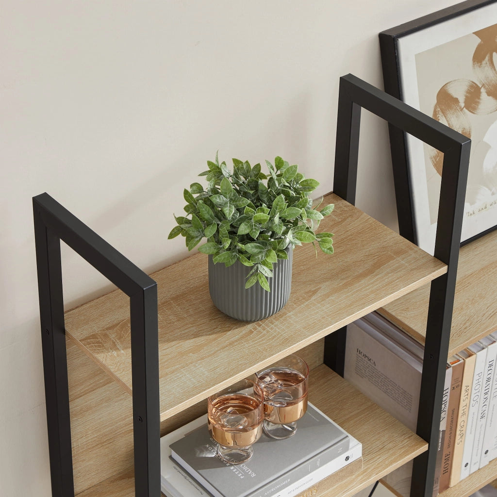 Libreria doppia Valora - Stile loft in rovere Sonoma con 14 ripiani