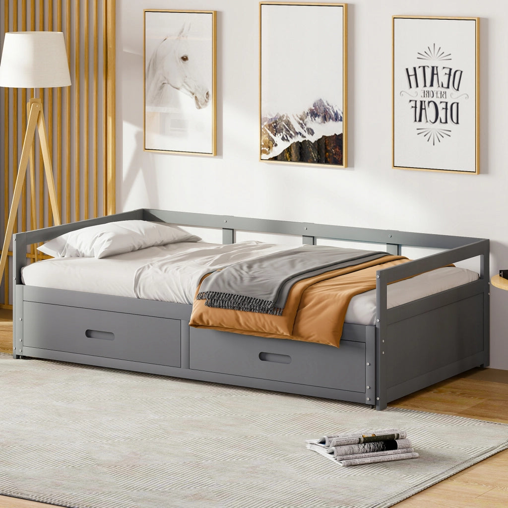 Sofa letto estraibile - Xylo - 90/180x200 - Grigio - Con cassetti senza materasso