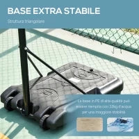 Canestro Basket Altezza Regolabile 5 Livelli 175-215cm, Struttura Metallo e Base Riempibile con Ruote, Tabellone PE