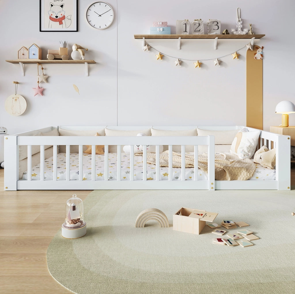 Letto piattaforma 90x200 cm con sponde laterali e cuscini; bianco