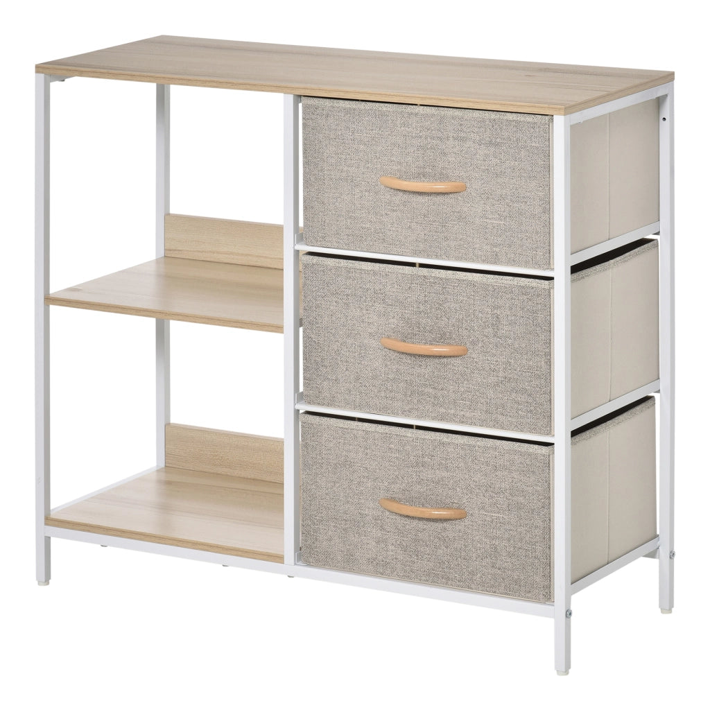 Cassettiera Tessuto con 3 Cassetti e 2 Ripiani Aperti ¨C Zephmum ¨C 80x29x71 cm Naturale Grigio