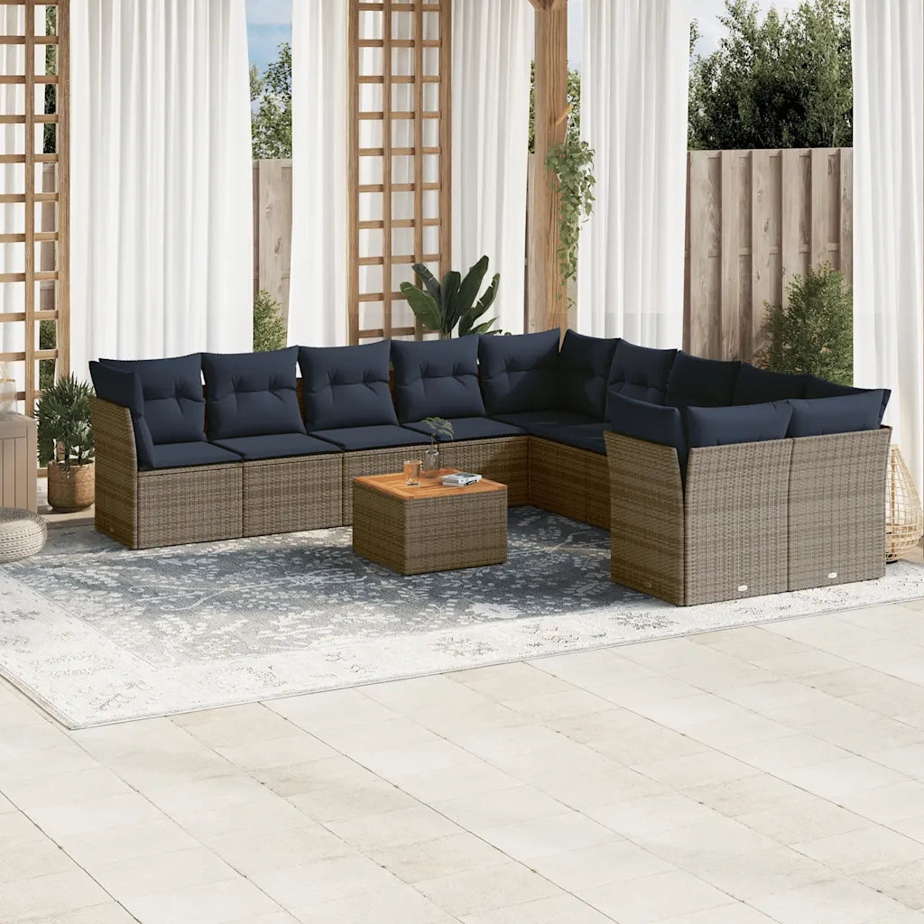 Set Divani da Giardino 11 pz con Cuscini in Polyrattan Grigio