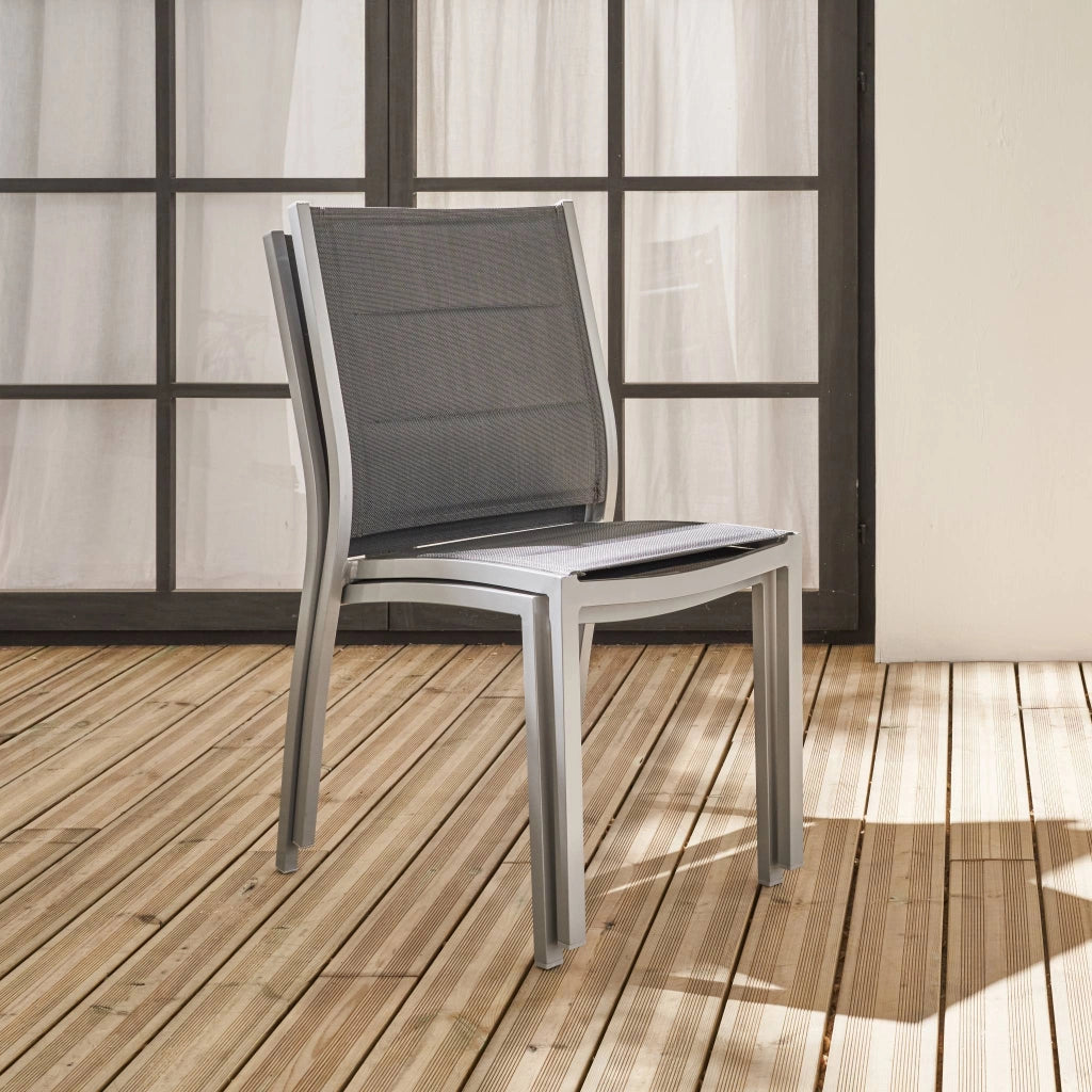 Set 2 sedie da giardino moderne in alluminio e textilene, grigio
