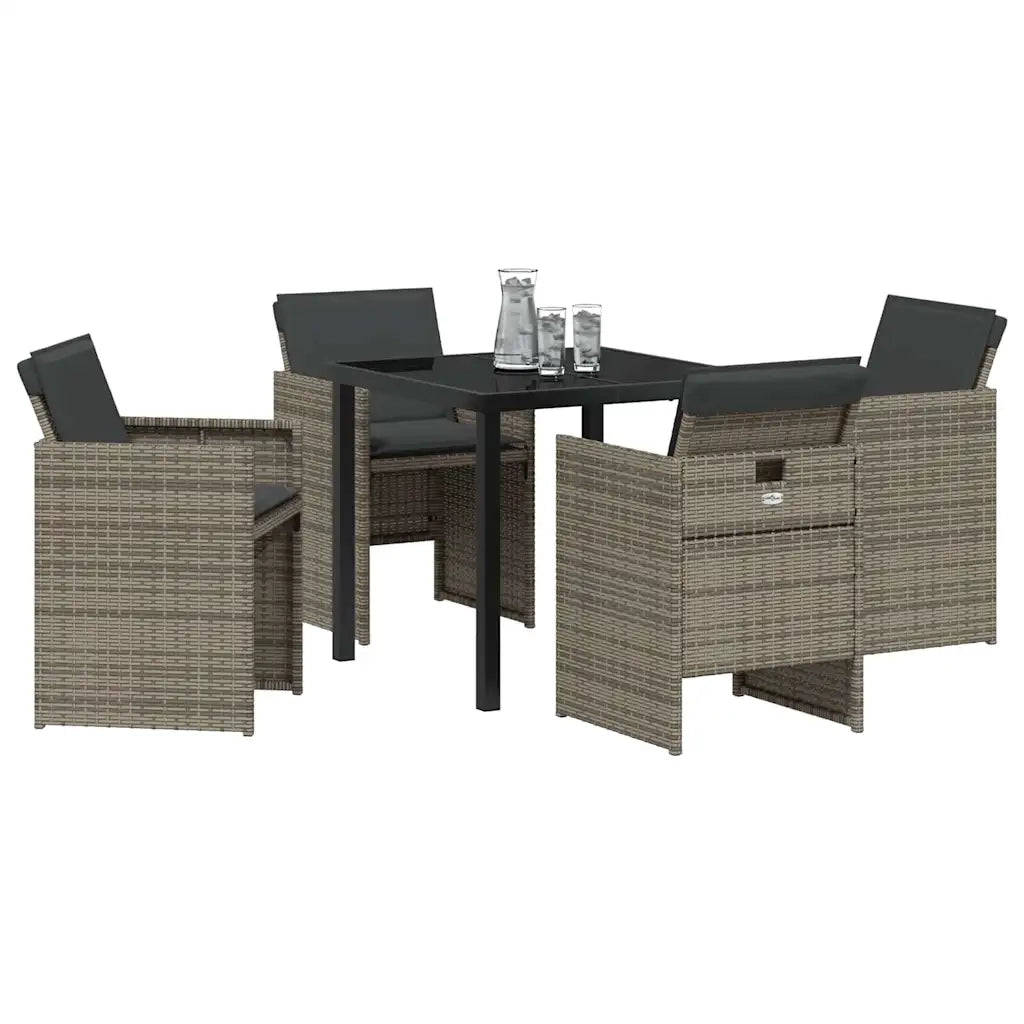 Set da Pranzo per Giardino con cuscino 5 pcs Grigio polyrattan