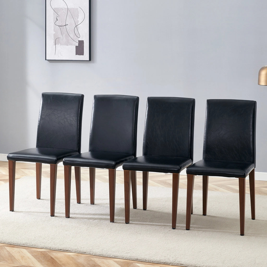 Set 4 Sedie da Pranzo ¨C MINIMAL ¨C Similpelle Nera, Gambe in Metallo Effetto Noce