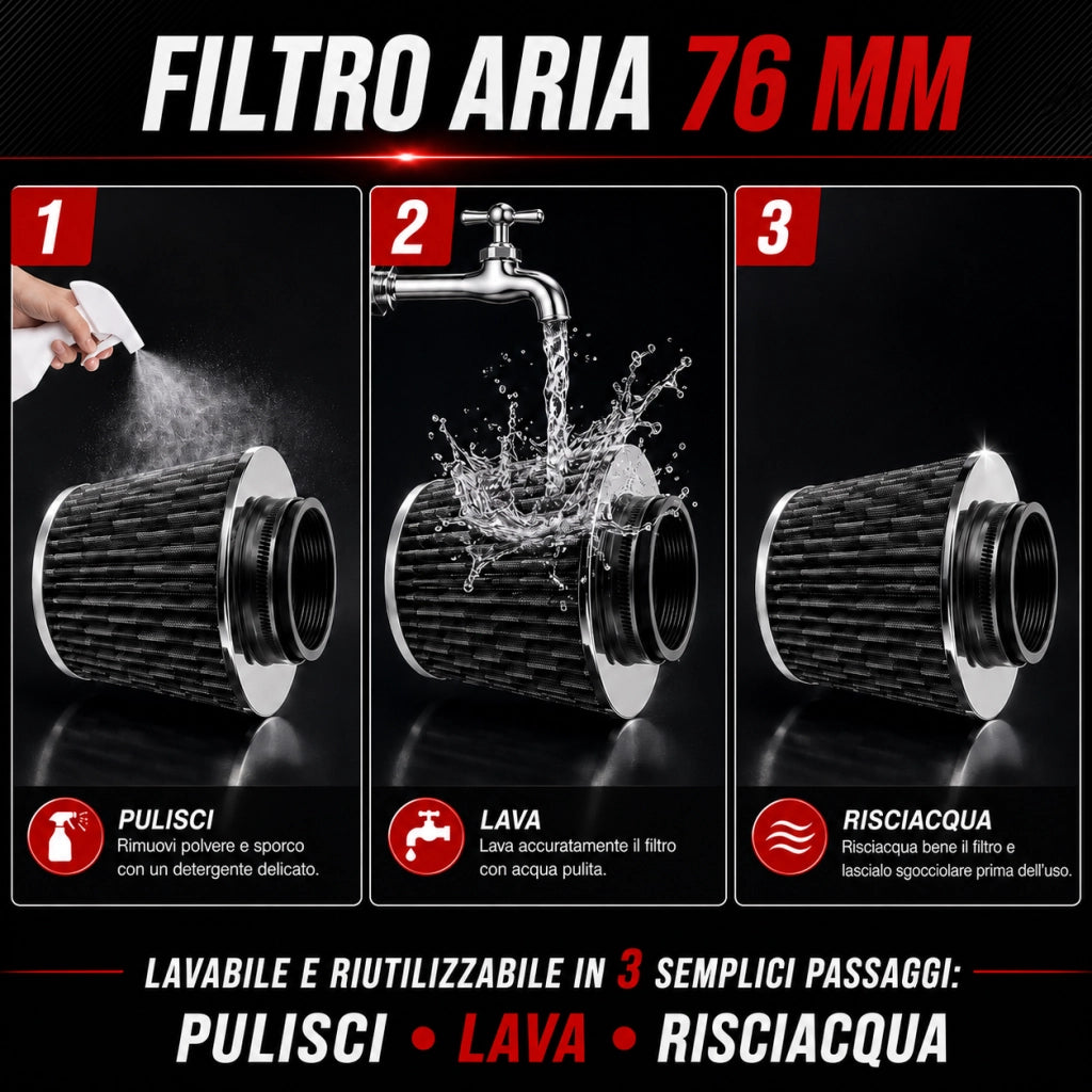 Filtro Aria Conico Auto 76 mm Alto Flusso Universale SY-LQQ0103