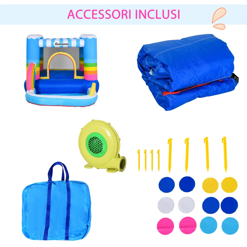 Casetta gonfiabile per bambini con trampolino e piscina ¨C zephmum ¨C multicolore 280x170x155cm