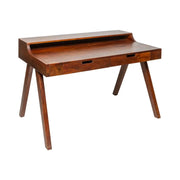 Scrivania retta SKAGEN 120 cm in legno massiccio di acacia verniciato con 2 cassetti e scaffale – Stile Davenport