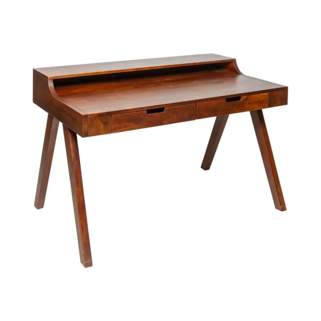 Scrivania retta SKAGEN 120 cm in legno massiccio di acacia verniciato con 2 cassetti e scaffale – Stile Davenport