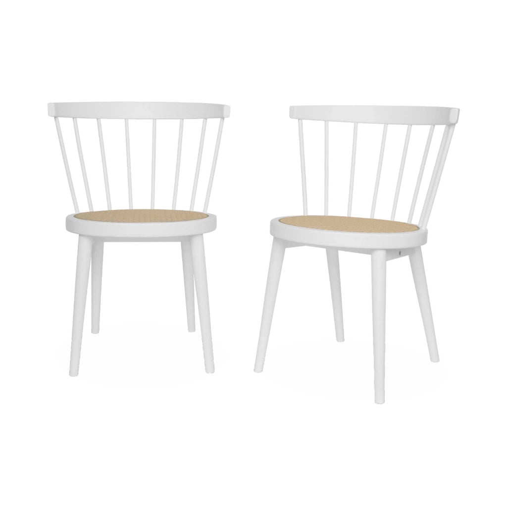 Set di 2 sedie in legno e rattan intrecciato, stile vimini, bianco