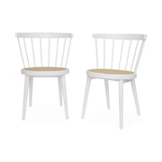 Set di 2 sedie in legno e rattan intrecciato, stile vimini, bianco