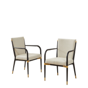 Set di 2 sedie da pranzo con braccioli in tessuto; stile scandinavo; struttura nero e beige