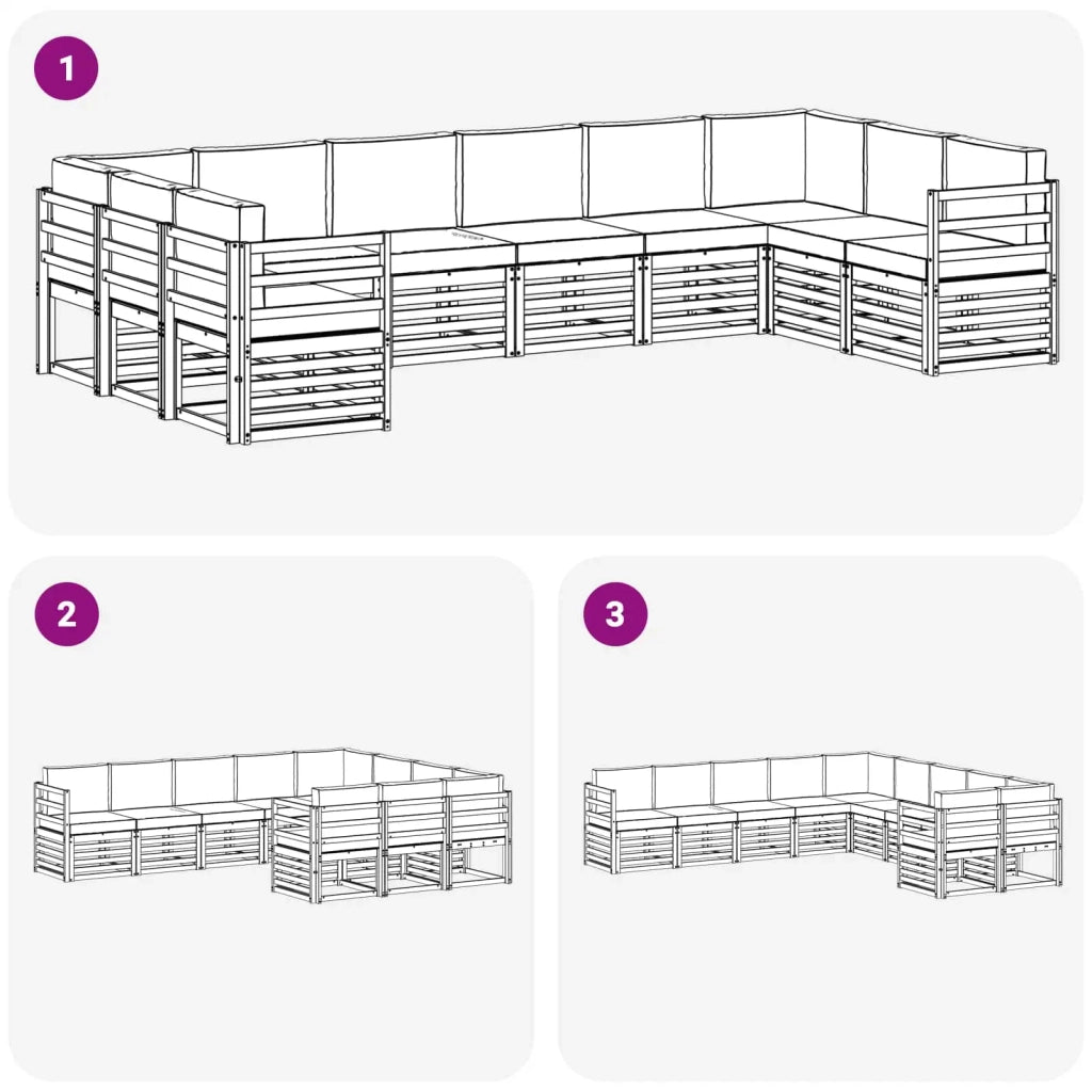 Set di divani da esterno 10 pcs Bianco e Crema Poliestere