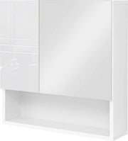 Cassettiera da bagno con porta specchio - Cassettiera con apertura a vetro - Scomparti regolabili - Bianca - 54 x 15 x 55 cm