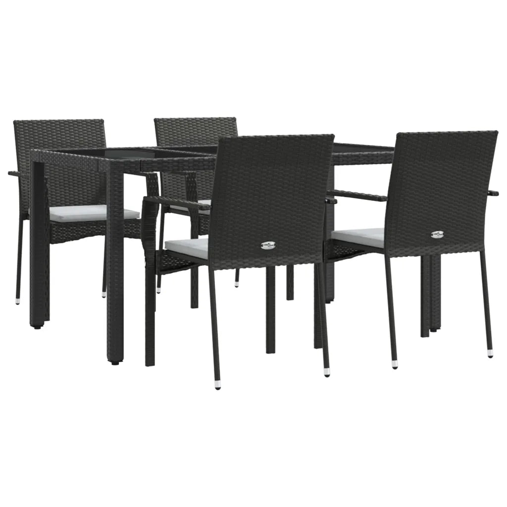 Set da Pranzo da Giardino 5 pz Nero con Cuscini in Polyrattancod mxl 77186