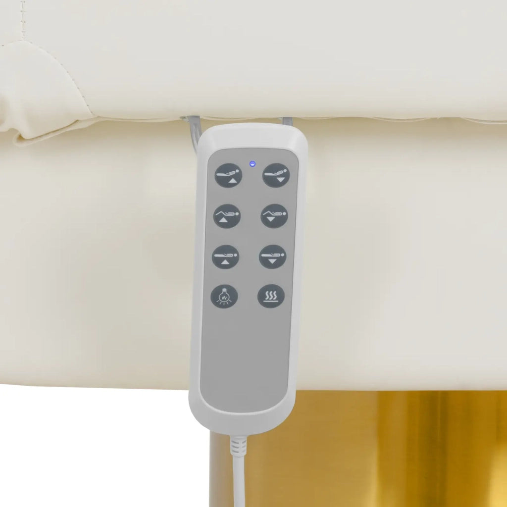 Lettino da massaggio elettrico e sgabello girevole con schienale portata 200 kg bianco/oro riscaldato oro/bianco 14_0010005
