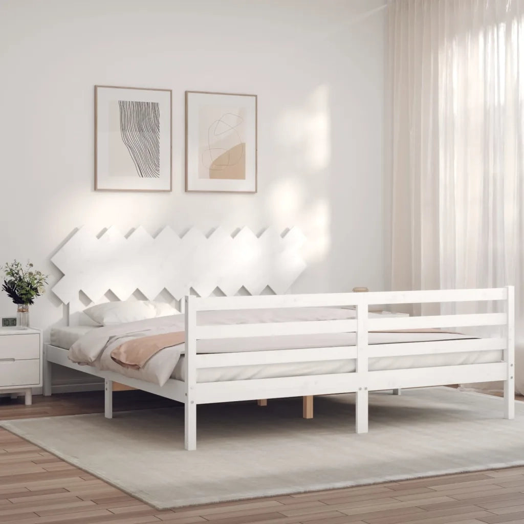 Giroletto Testiera Bianco Super King Size-Struttura Letto in Legno Massello 116120