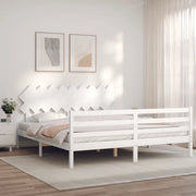 Giroletto Testiera Bianco Super King Size-Struttura Letto in Legno Massello 116120