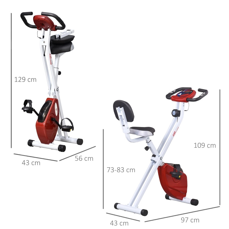 Cyclette pieghevole con resistenza magnetica a 8 livelli, display LCD e sedile regolabile rossa