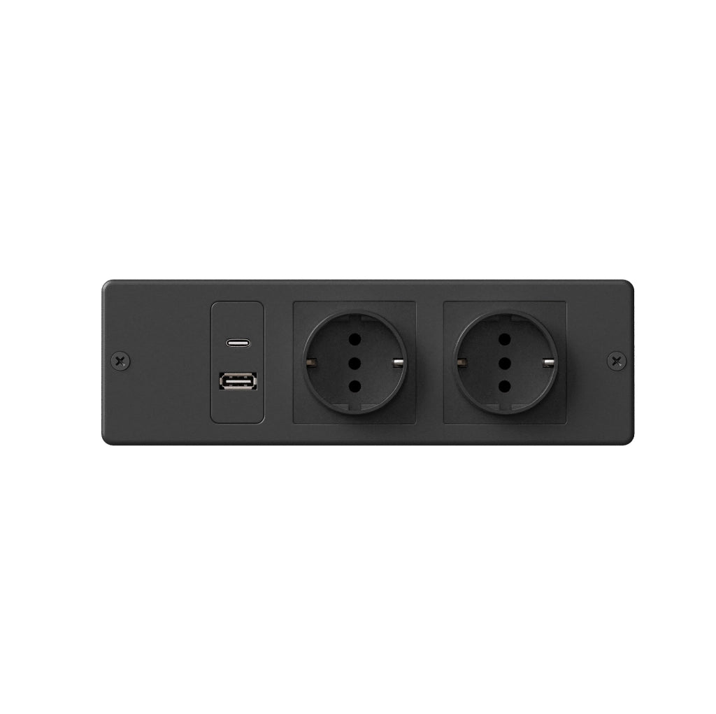 Credenza 120x40x176 cm con LED; prese USB e AC in MDF e vetro nero
