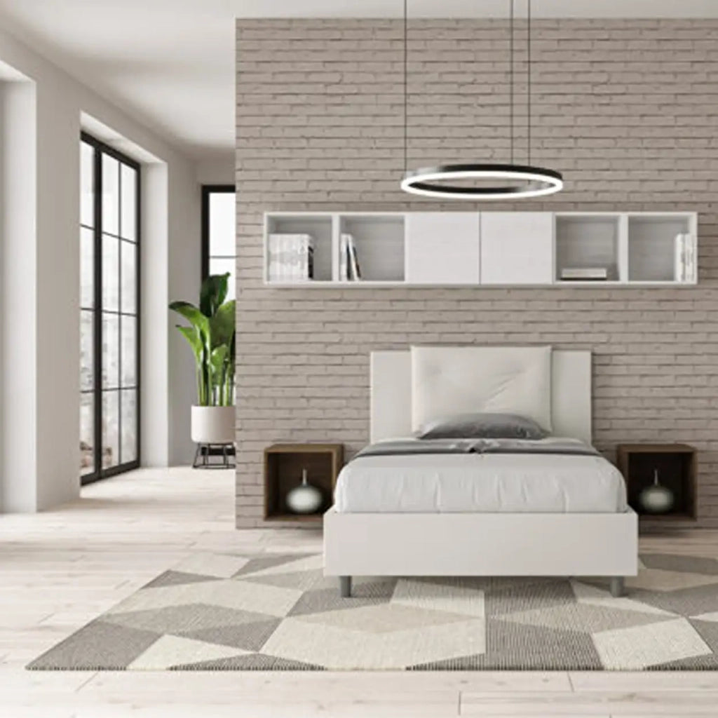 Letto una piazza e mezza senza rete imbottito 120x200 similpelle bianco Appia